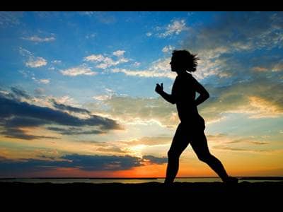 Running during sunset.